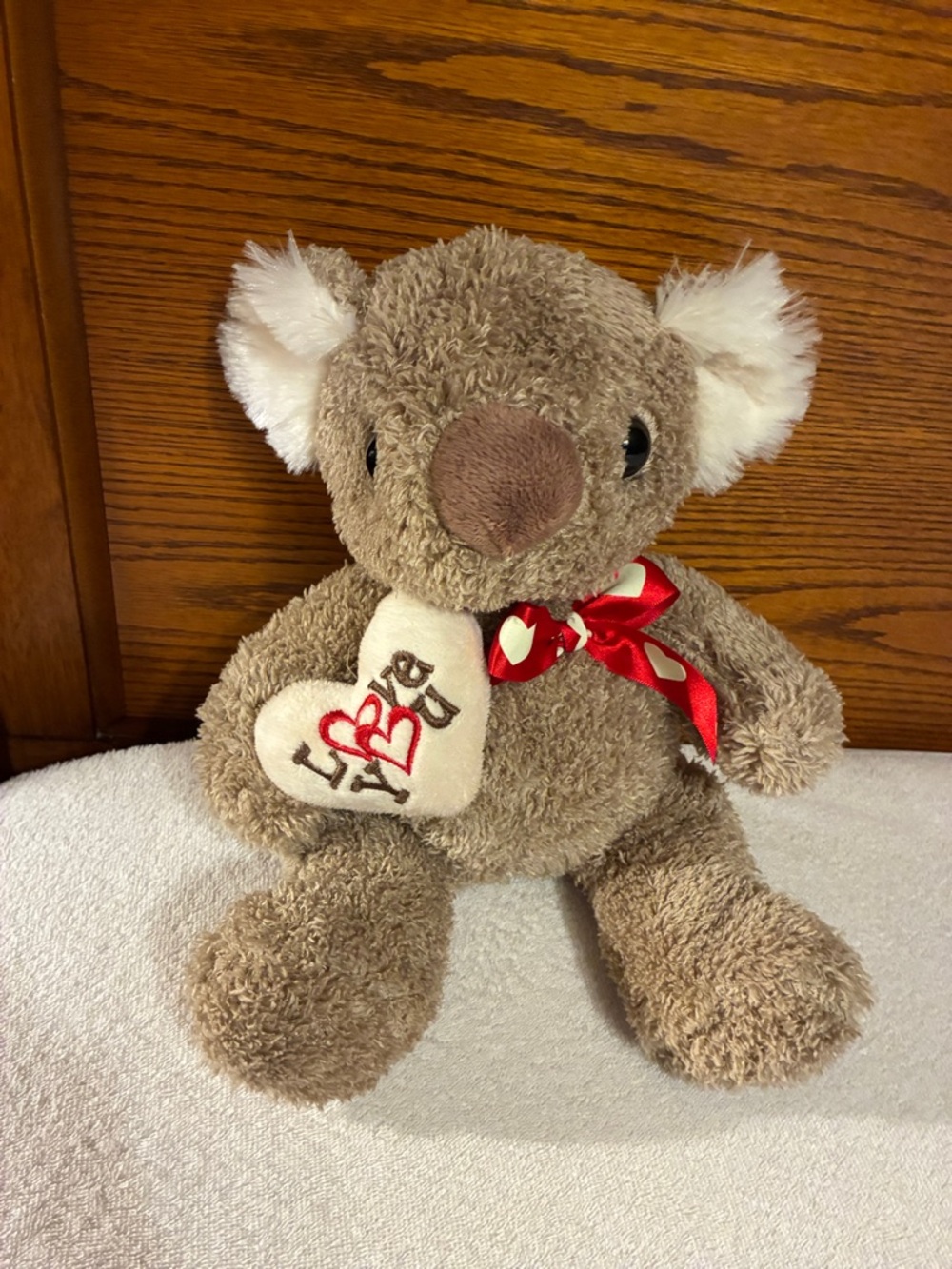 Brown Koala Plush Toy with Heart and Red Ribbon - Stuffed Animal
